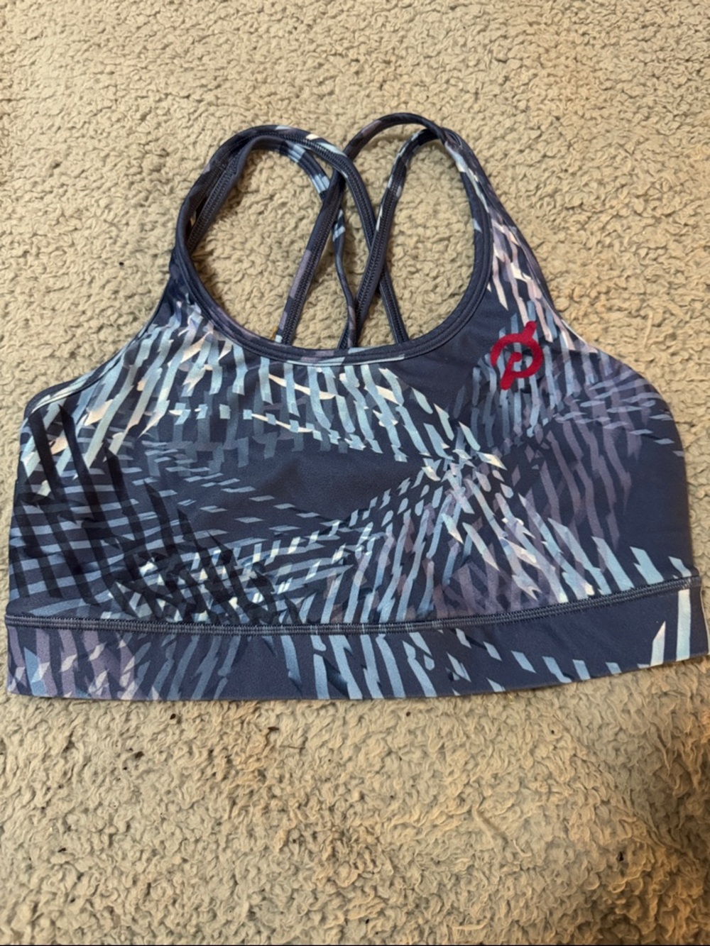 Peloton | Women's Printed Strappy Sports Bra - Navy/Light Blue